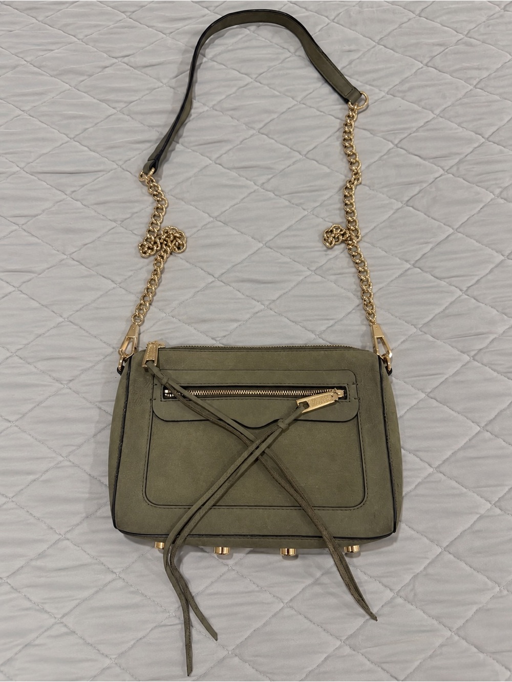 Rebecca Minkoff Olive Green Crossbody with Gold Chain Strap